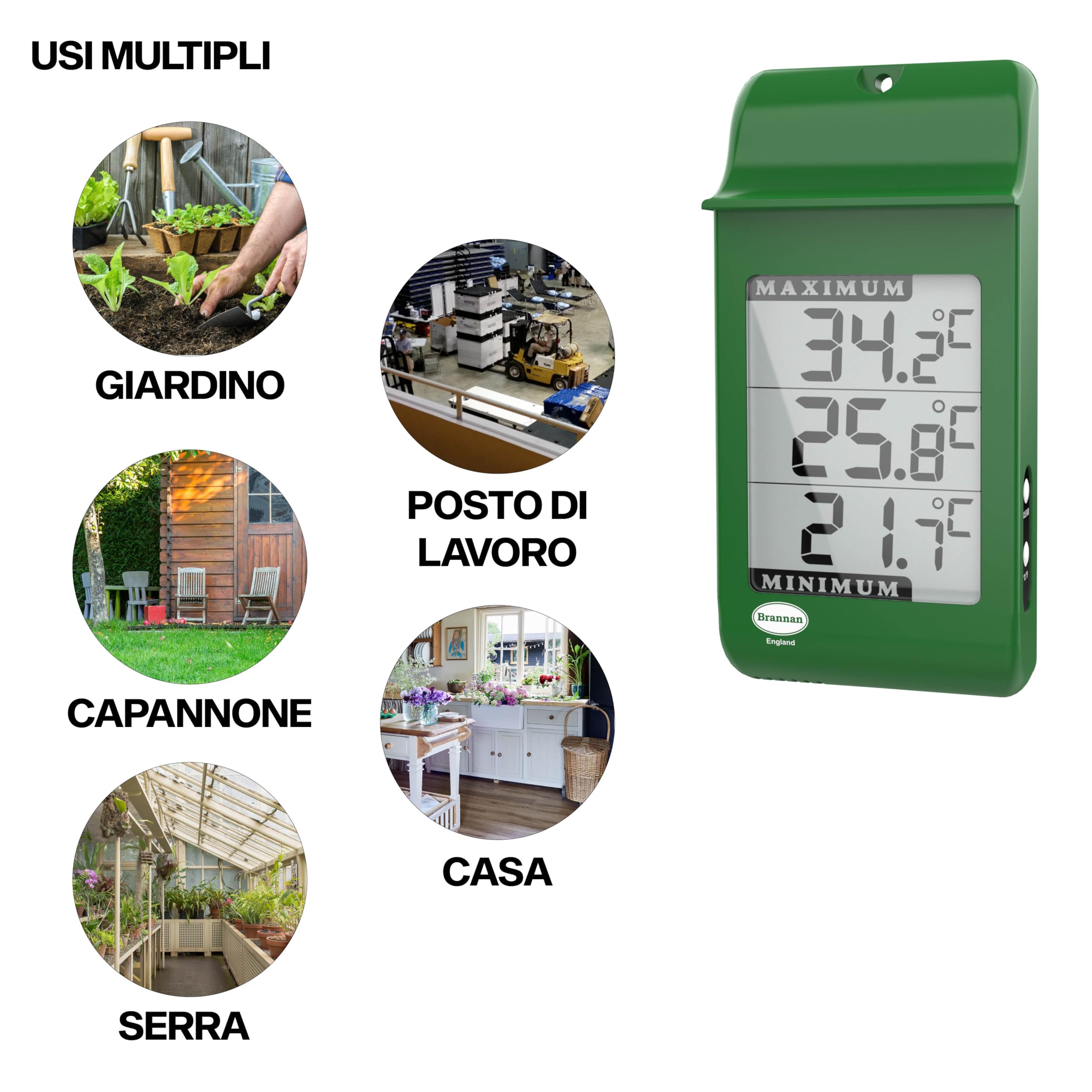 Termometro Digitale Ambientale Blu – Da Esterno/Interno, Impermeabile, Con Gancio, Range -20 A 50°C, Preciso E Facile Da Leggere