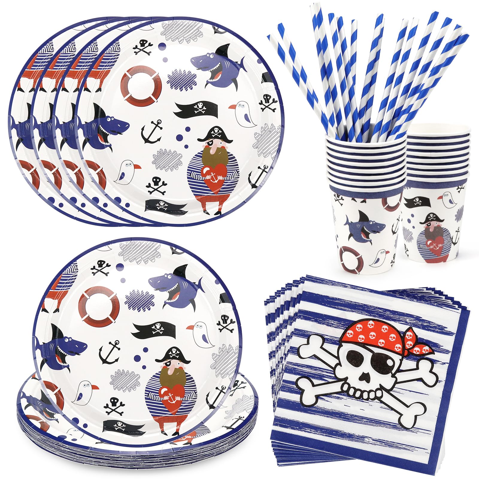Set Stoviglie Pirata Per 16 Ospiti - Piatti, Bicchieri, Tovaglioli E Tovaglia | Per Feste Bambini - Foto 6