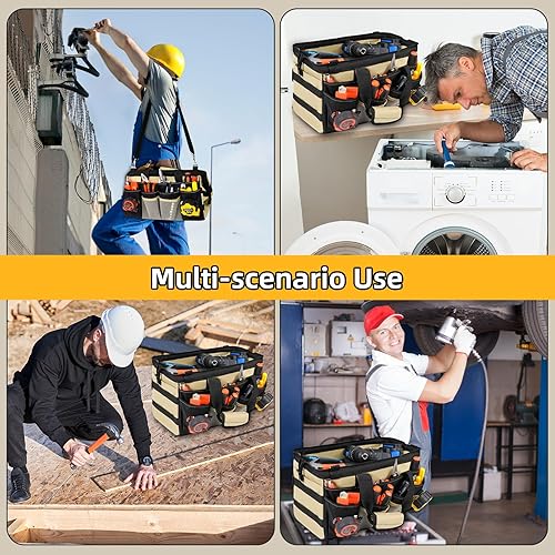 Miniatura 5 de Bolsa de herramientas resistente de 15 pulgadas con 24 bolsillos, caja de herramientas de boca abierta ancha con correa para el hombro, kit de