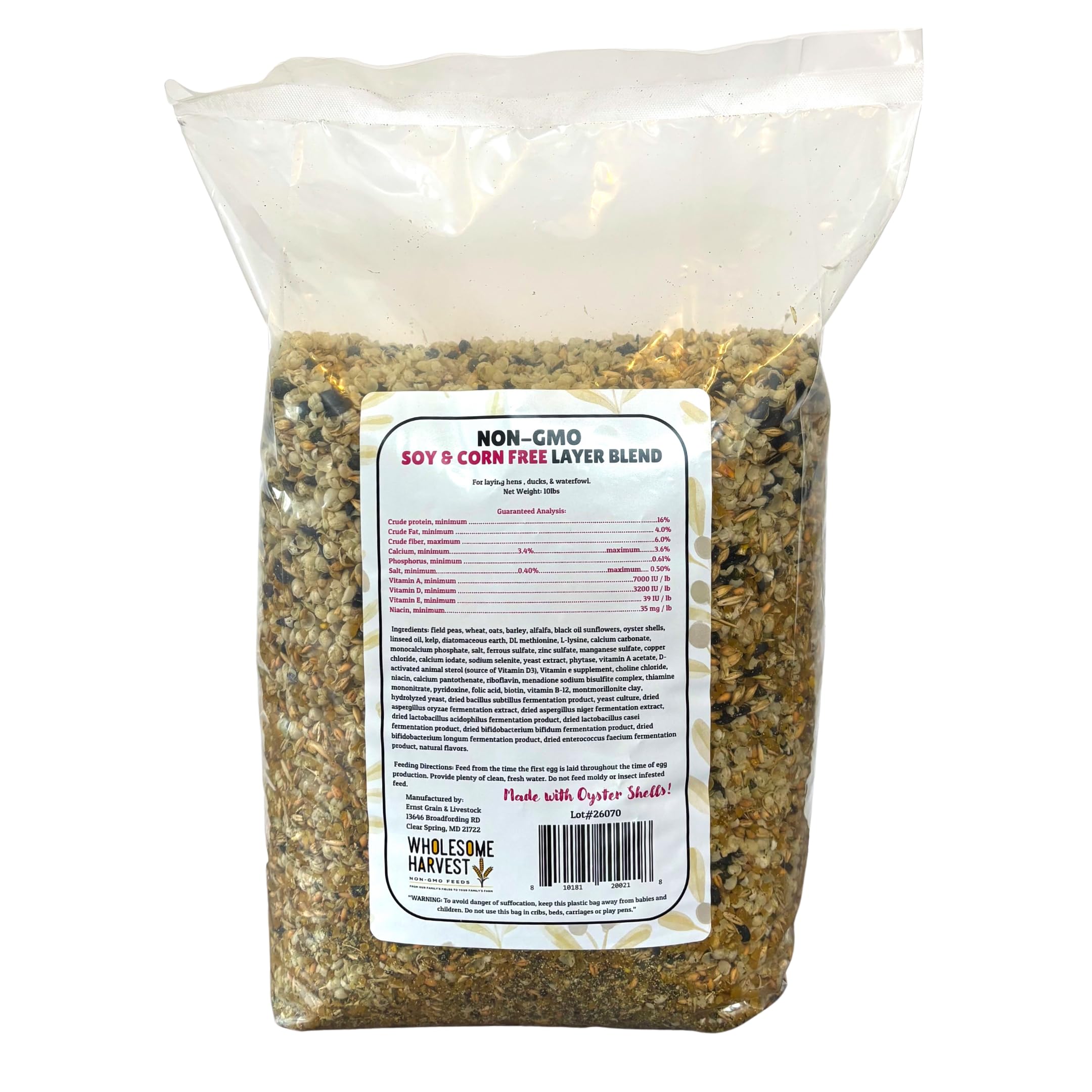 Alimento Integral para Gallinas Ponedoras Y Patos, Sin Soja Ni Maíz, Sin OMG (16%) - Incluye Aceites Esenciales, Hierbas, Conchas De Ostras, Minerales Vitales Y Omega 3, 4.5 Kg