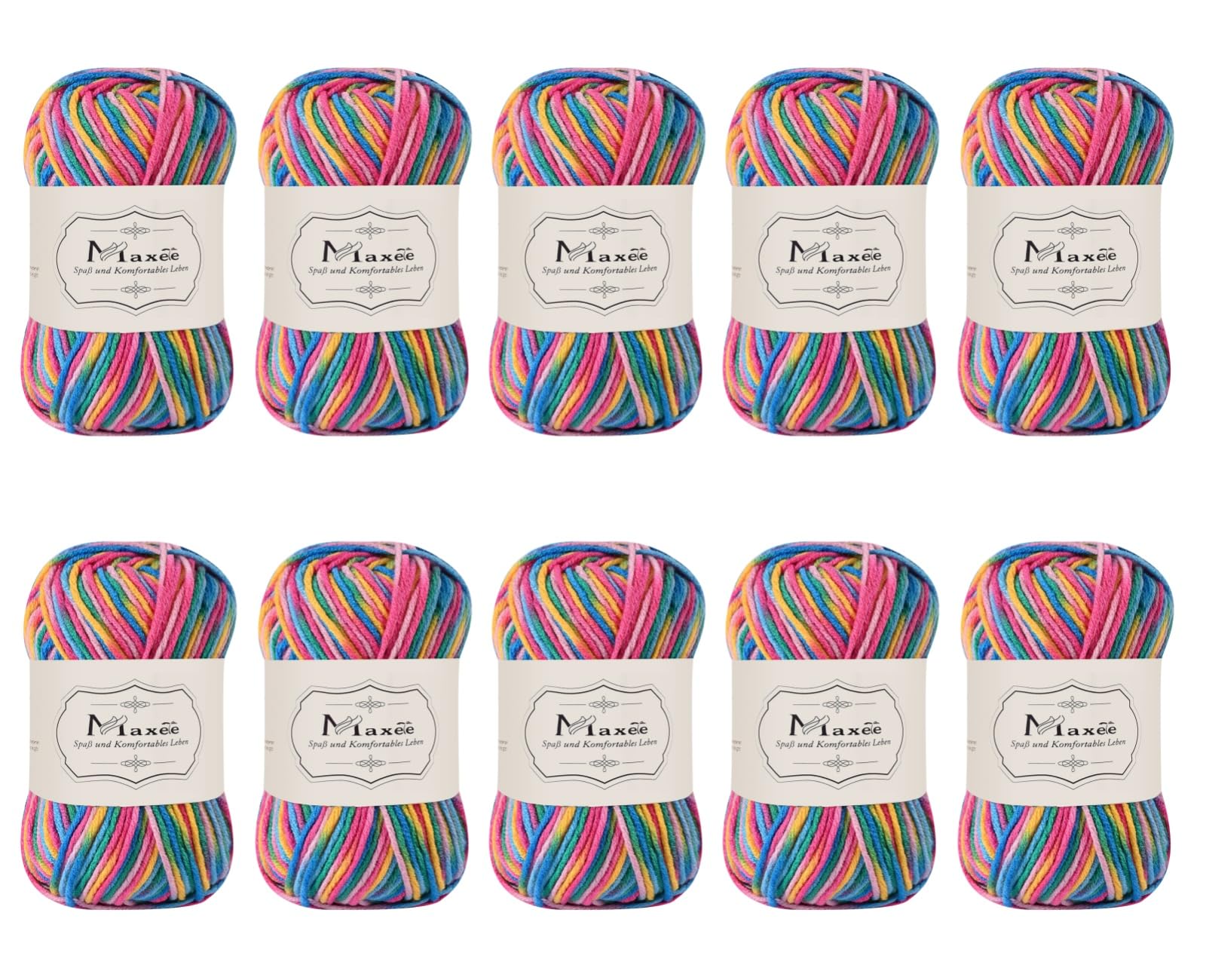 Maxee Handstrickgarn, 50 g Häkelgarn, Bunt Farbverlauf Acrylgarn zum Stricken, Weicher Wolle zum Häkeln, Mehrfarbiges Garn zum Stricken Häkeln und Basteln