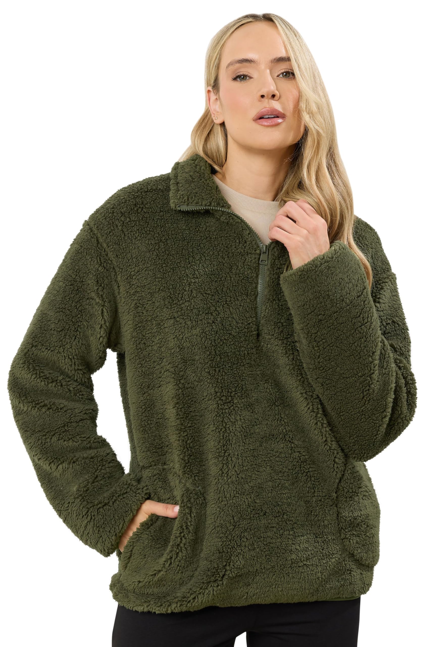 Long Tall Sally Women's Tall Half Zip Fleece Jacket in Dark Green | Size: 14