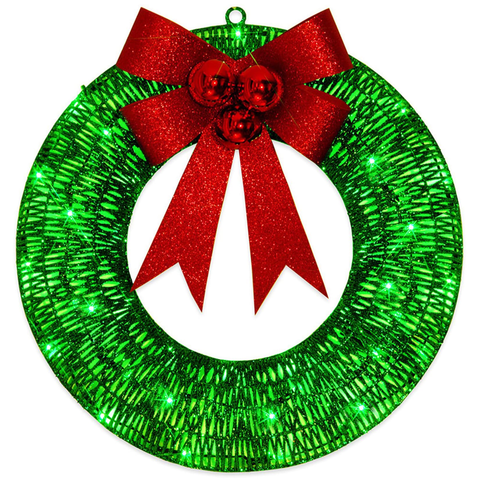 Nassmosse Green Christmas Wreath With Lights And Bow 11.81" Metal Artificial Wreath For Front Door, Outdoor, And Home Décor