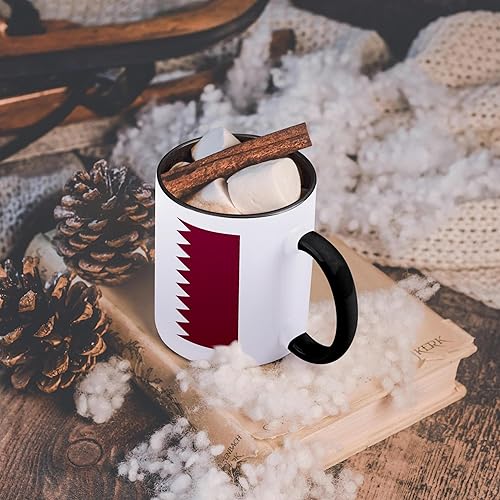 Miniatura 6 de 3dRose Bandera de Qatar-Qatar Granate rojo oscuro y blanco zigzag zigzag árabe país del mundo árabe, 11 onzas, negro