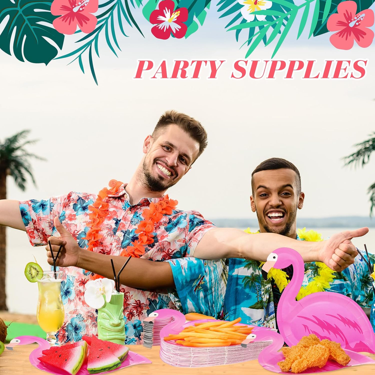 Motipuns 100 Pcs 9 Inch Hawaiian Themed Paper Plates Flamingo Party Plates Disposable Decorations for Tropical Luau Party Beach Birthday Summer Holiday Dinner Pool Picnic Supplies(Pink Flamingo)