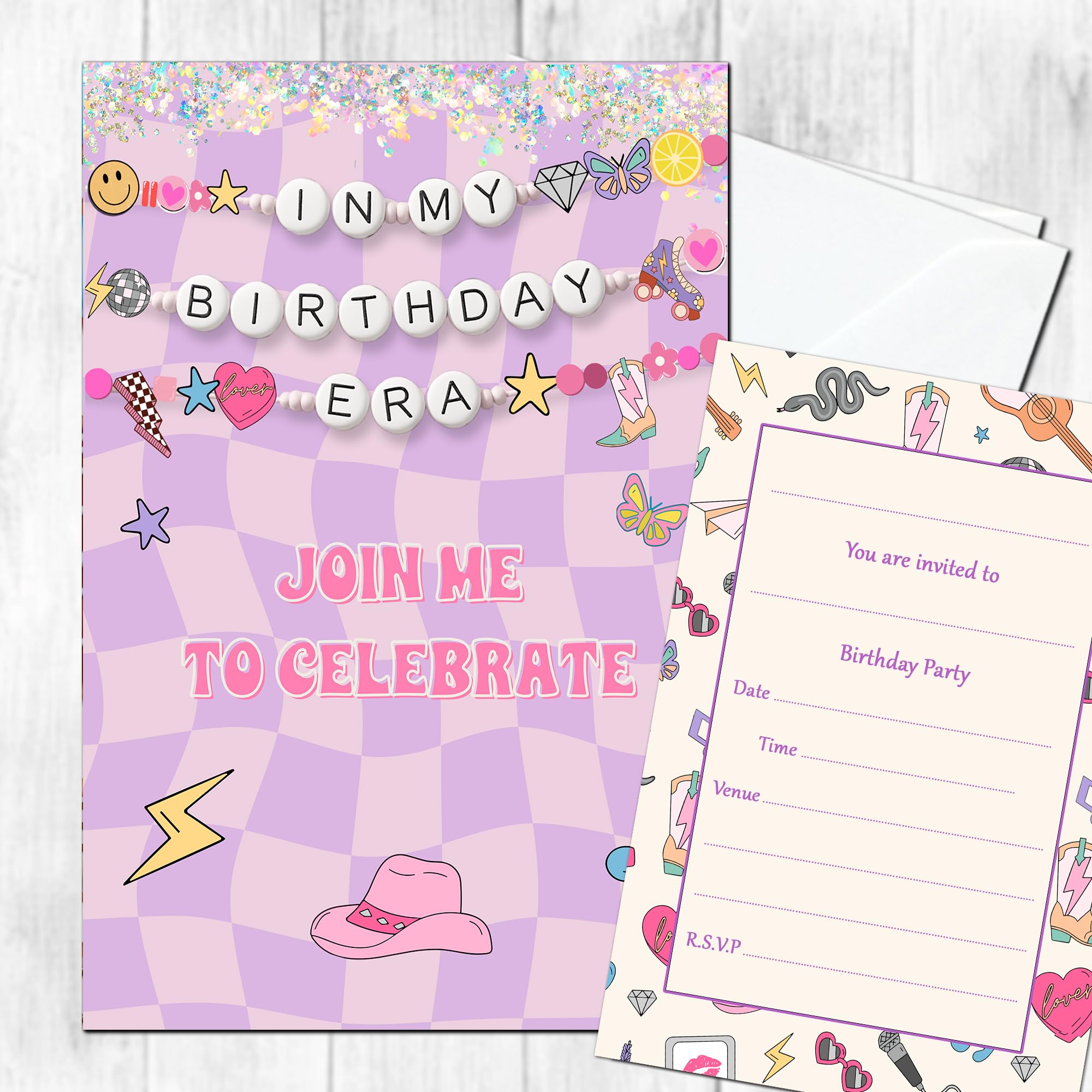 Pop Girl Era Invites Birthday Invitations & Envelopes (WRITE ON) New (Pack of 40 with envelopes)