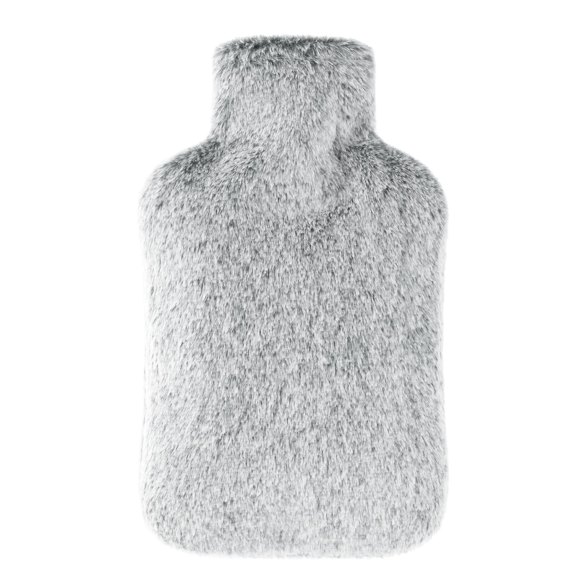 Luxury Hot Water Bottle - Gray with Faux Fur -1