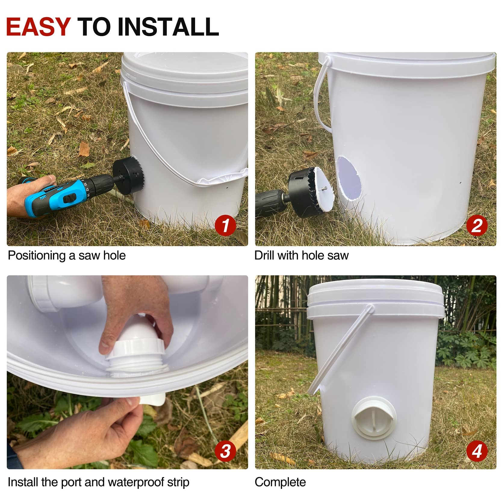 DIY Chicken Feeder, 4 Pack Ports PVC Poultry Feeder and Hole Saw, Suit