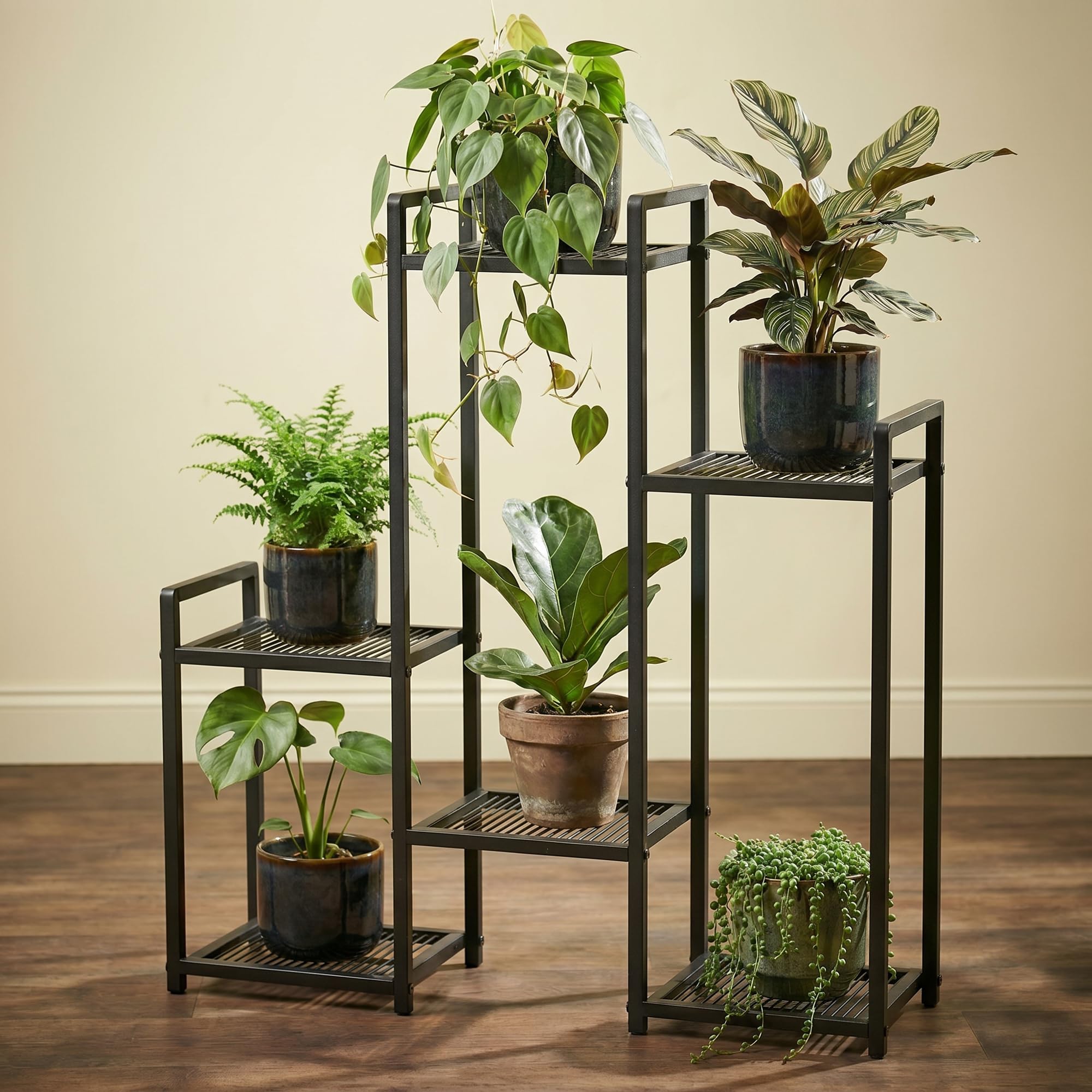 Blumenständer 6 Etagen schwarz Pflanzenständer (Treppenregal)