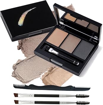 Triple-Shade Brow Powder Palette For Natural Definition And Long-Lasting Wear - Waterproof Smudge-Proof Formula With Three Gradient Tones Mirror Dual-Ended Brush And Grooming Tools