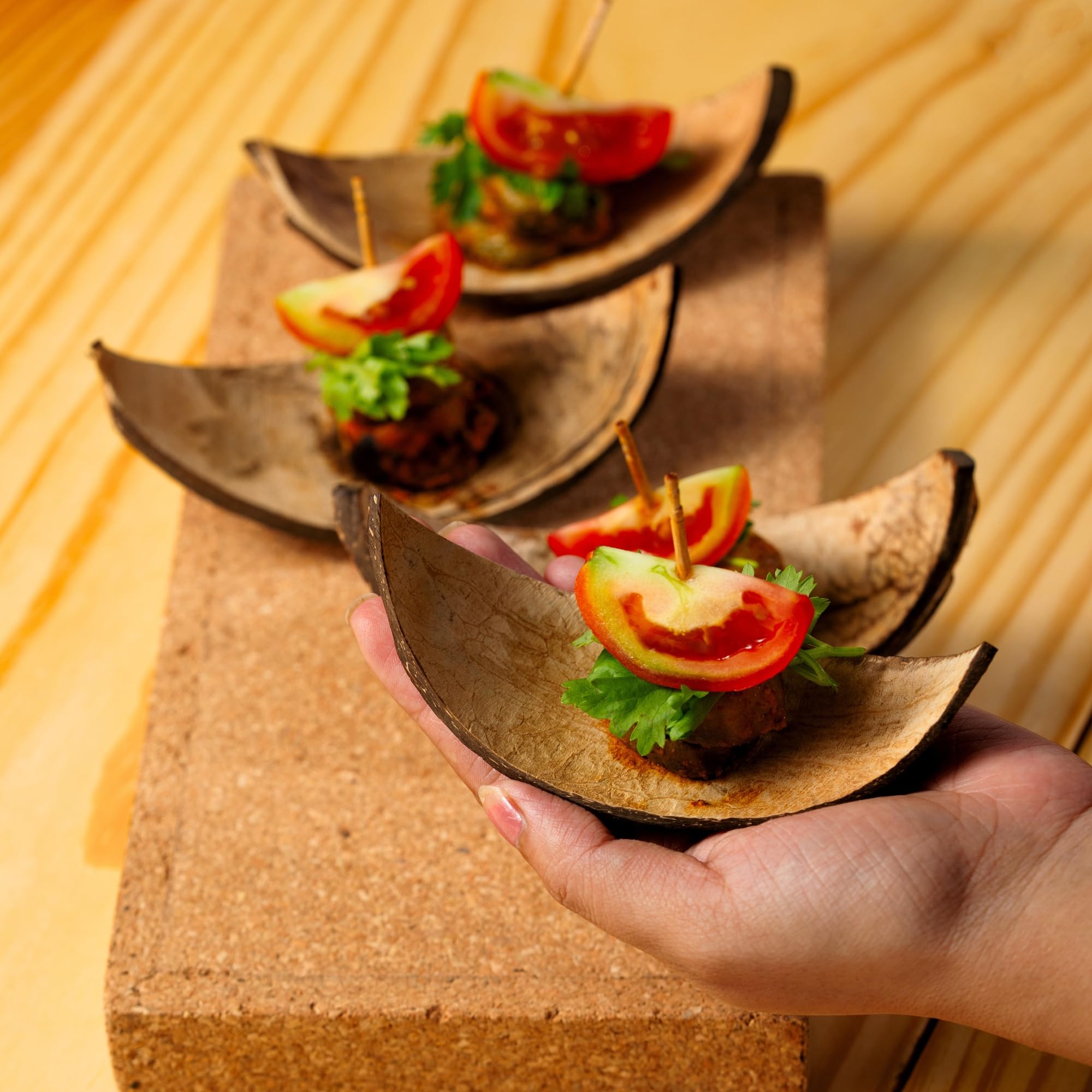 Handmade Coconut Shell Serving Boats - Set of 10 -1