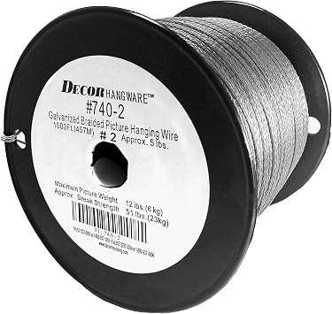 Galvanized 12 Strand Braided Picture Wire #2, Max Load 12lb, 1500 Foot Roll