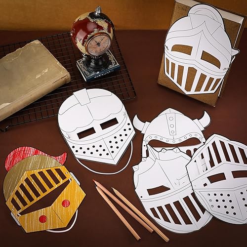 Miniatura 3 de Liliful Juego de 30 cascos de salvación para niños, color a granel, tu propio kit de bricolaje, máscara de caballero de armadura de Dios,