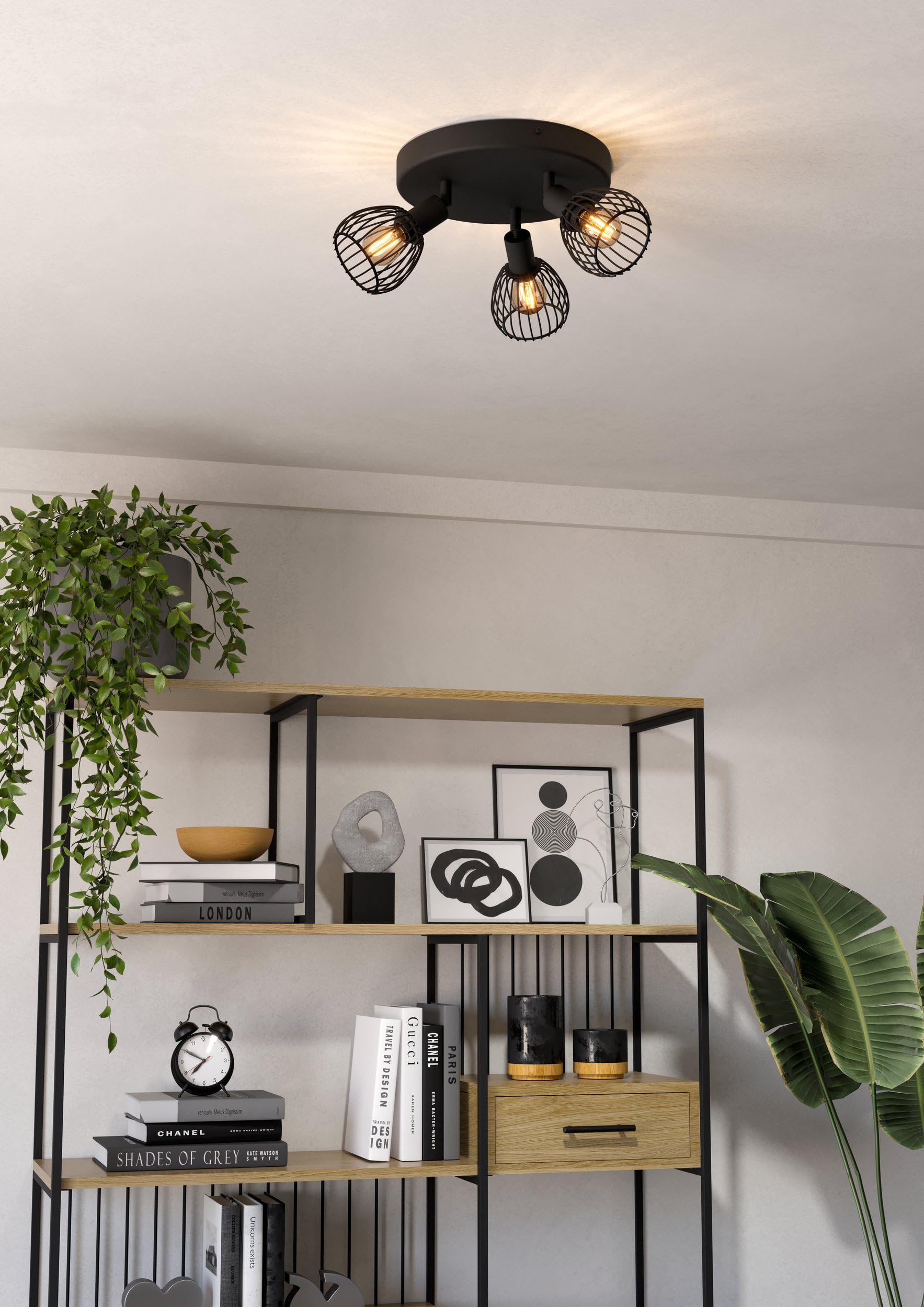 EGLO Deckenstrahler Sonnino, Deckenlampe 3-fach | Deckenleuchte Industrial mit schwenkbaren Spots aus schwarzem Metall, Deckenspots mit E14 Fassung