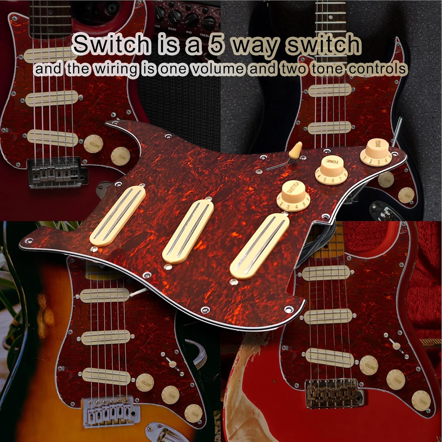 SAPHUE SSS 3x Mini Humbucker Electric Guitar Pickguard 9K/9K/9K Loaded Prewired Scratchplate for ST Style Guitar Multi Colour Available (Tortoise Shell)