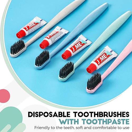 Miniatura 3 de Baderke 100 cepillos de dientes desechables con pasta de dientes envueltos individualmente, kit de cepillo de dientes de viaje desechable de un solo