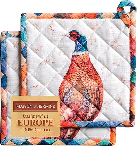 Maison d' Hermine - Juego de 2 agarraderas con asa Tiendaia, 100% algodón, resistentes al calor, para hacer una barbacoa, cocinar, hornear, para la