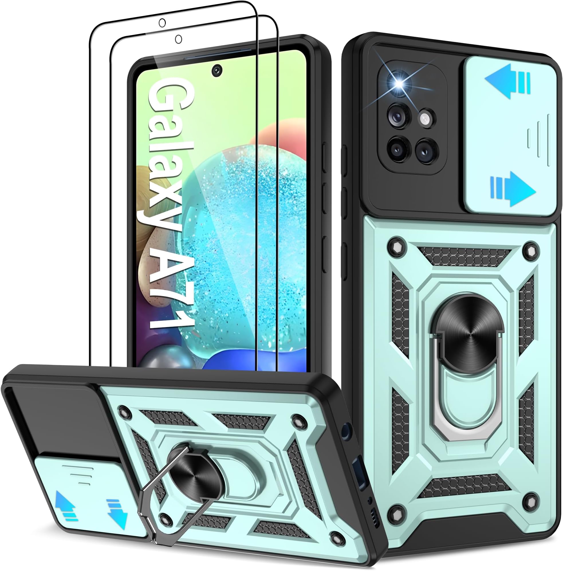 T-Mobile Revvl 4 Case, TCL Revvl 4 Phone Case with HD Screen Protector, Atump 360° Rotation Ring Kickstand PC+ TPU Dual Layer Shock Absorption Protective Cover for Revvl 4, Midnight Green