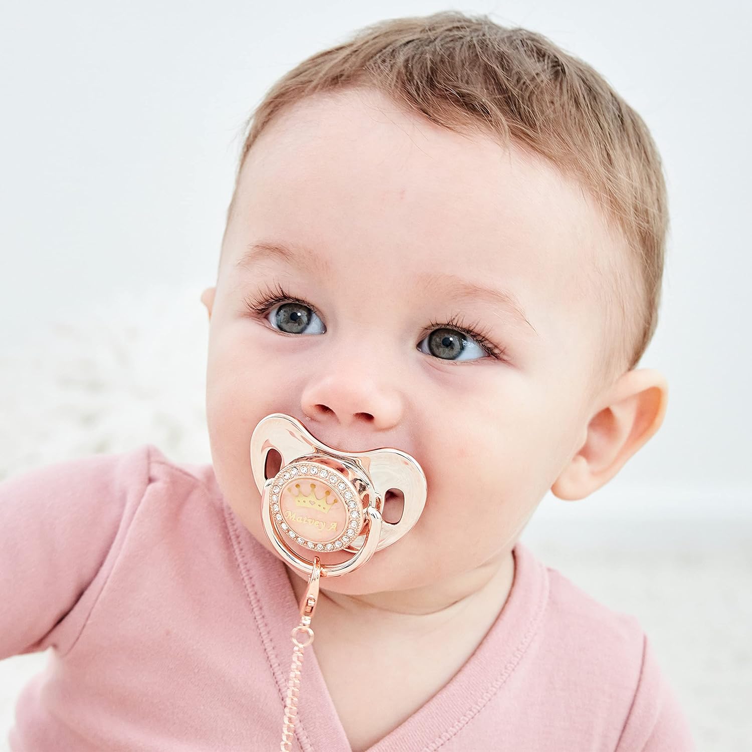 Personalized Any Name Bling Gold Silver Pacifier and Clip Set 18 Colors BPA Free Safe Unique Design Luxurious Dummy Ideal Gift for Baby Show New Born - Image 2