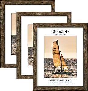 Picrit 16x20 Picture Frame 3 Pack, Brown Poster Frame, Display Poster 11 x 14 with Mat or 16 x 20 without Mat for Horizontal or Vertical Wall Mounting