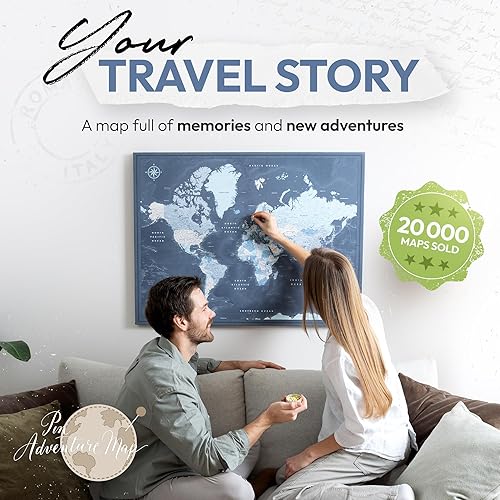 Miniatura 6 de Mapa de pared del mundo con alfileres - Mapa enmarcado con alfileres para el seguimiento y planificación de viajes - Inspirador más de 120 destinos