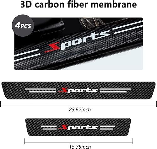 Miniatura 2 de 4 piezas protectoras para umbral de puerta de automóvil, diseño deportivo de fibra de carbono antiarañazos, protección de borde de puerta,