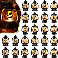 Vista 7 de ROCEEI 12 mini faroles de calabaza de Halloween de 3.54 pulgadas, centro de mesa Jack O Lantern, decoración colgante de Halloween, lámpara de luz a