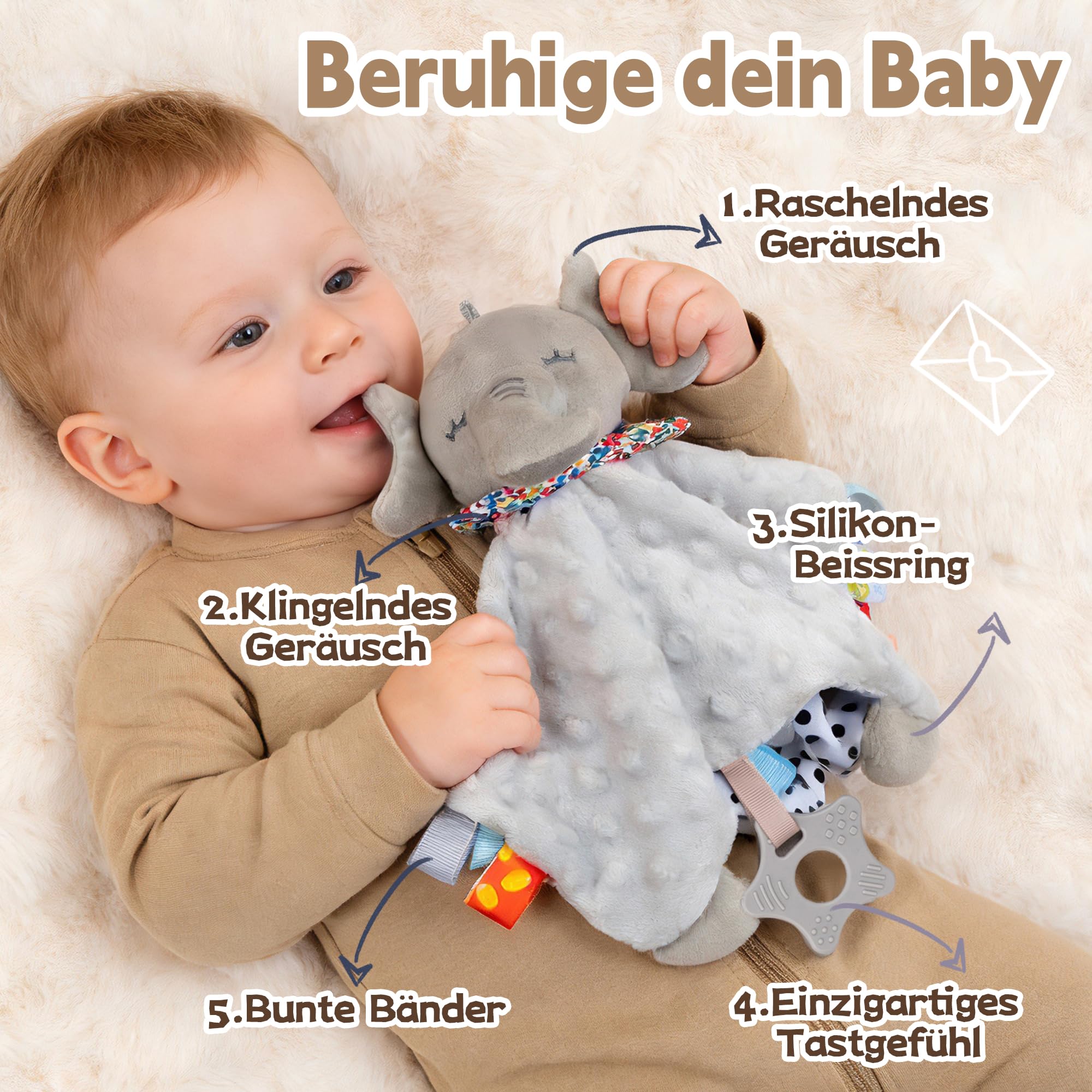 Neugeborenen Geschenk 24-teiliges，Baby zubehör, Strampler, Schnuffeltuch, Rassel & Karte，Geschenk zur Geburt für Babys (Khaki)