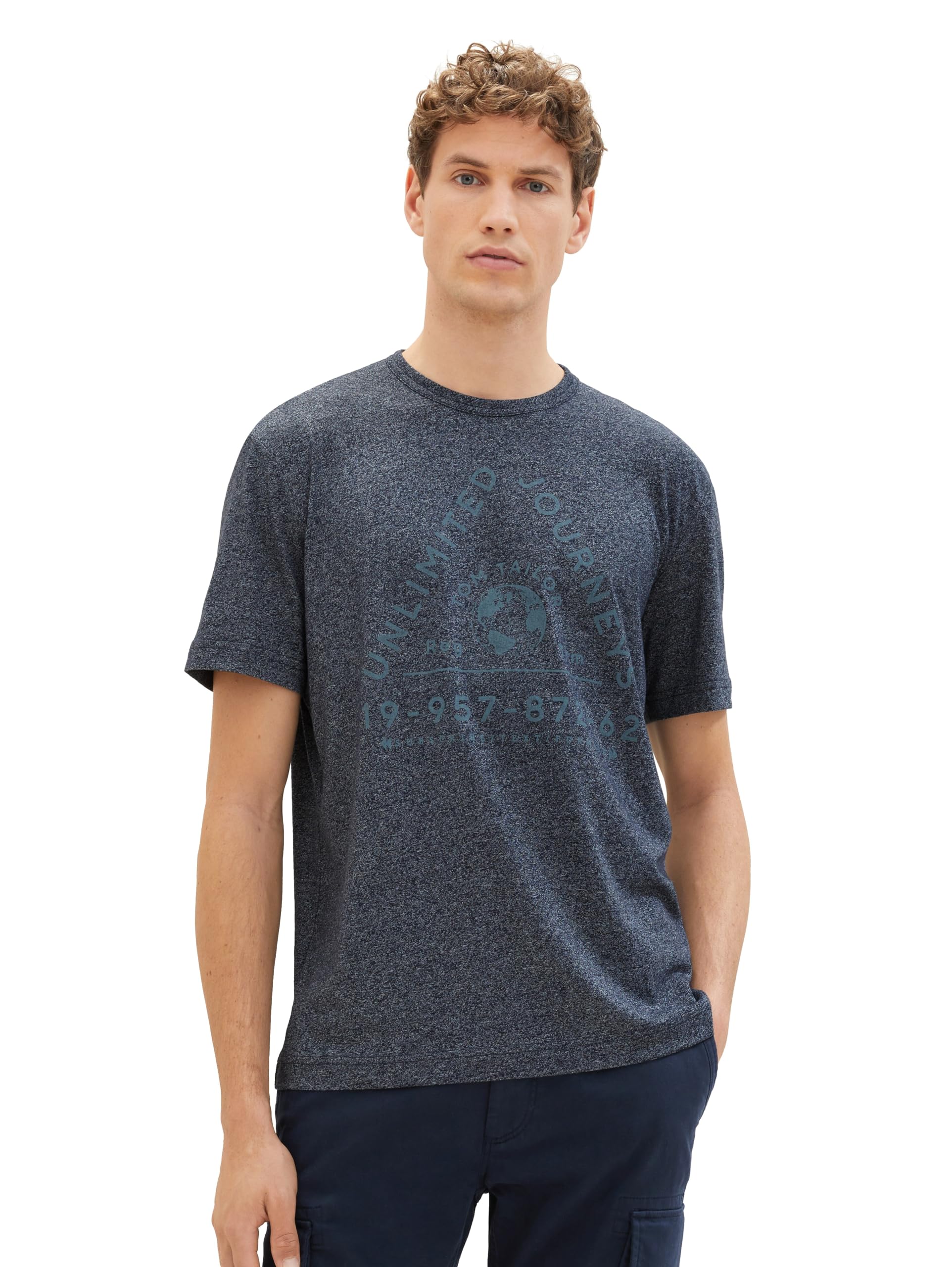 TOM TAILOR Men's T-Shirt, 19932 - Navy Grindle Structure, L