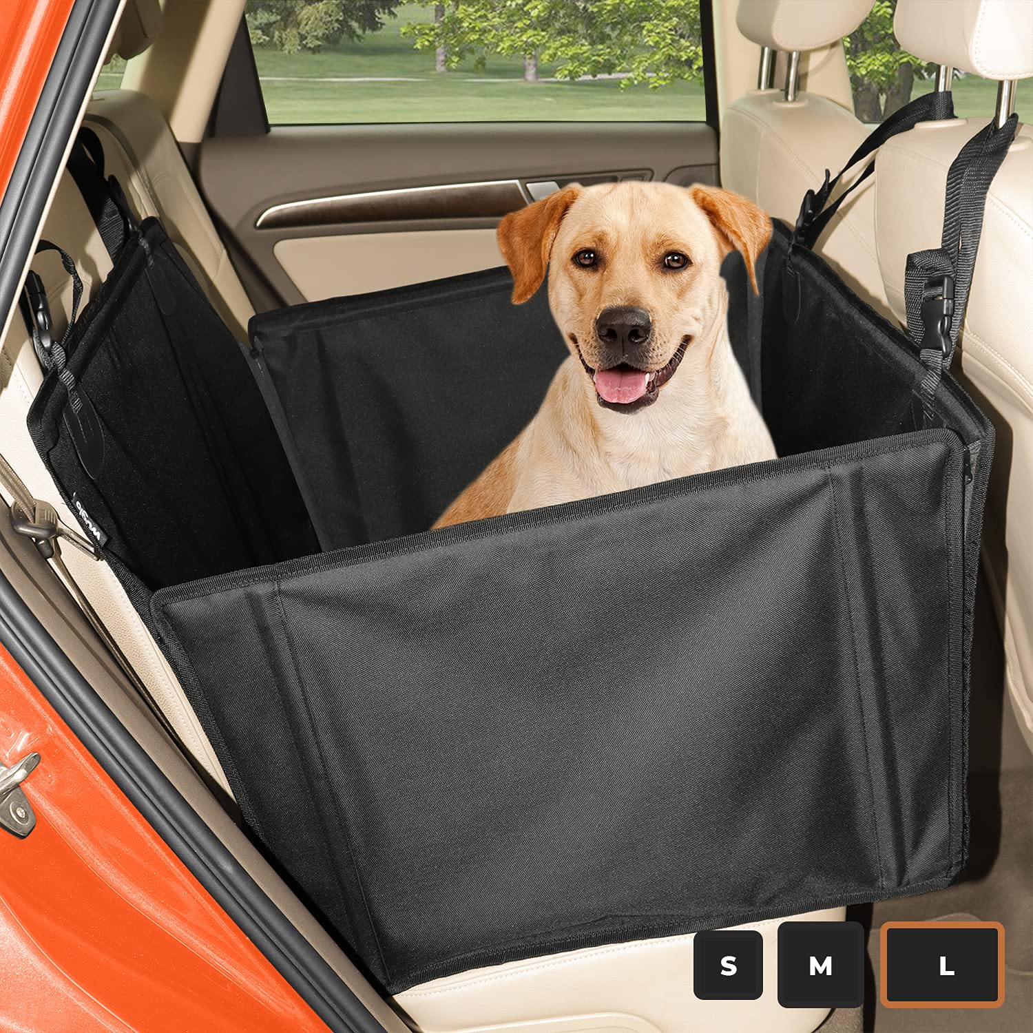Wuglo Extra Stable Dog Car Seat - Reinforced Car Dog Seat for Medium-Sized Dogs with 4 Fastening Straps - Robust and Waterproof Pet Car Seat for The Back Seat of The Car