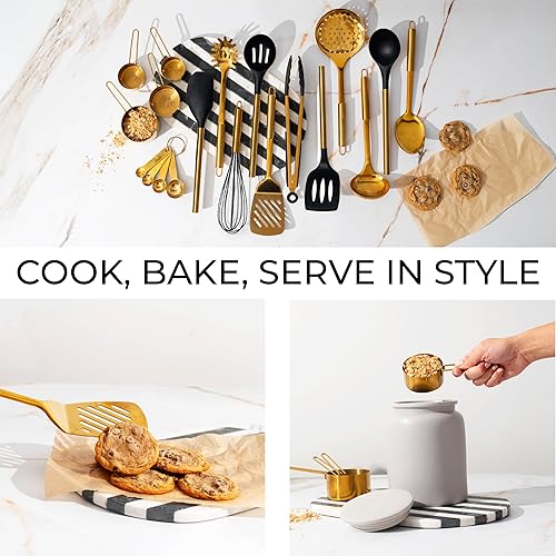 Miniatura 6 de Juego de utensilios de cocina negros y dorados, juego de 19 piezas, incluye juego de utensilios de cocina dorados de acero inoxidable, utensilios de