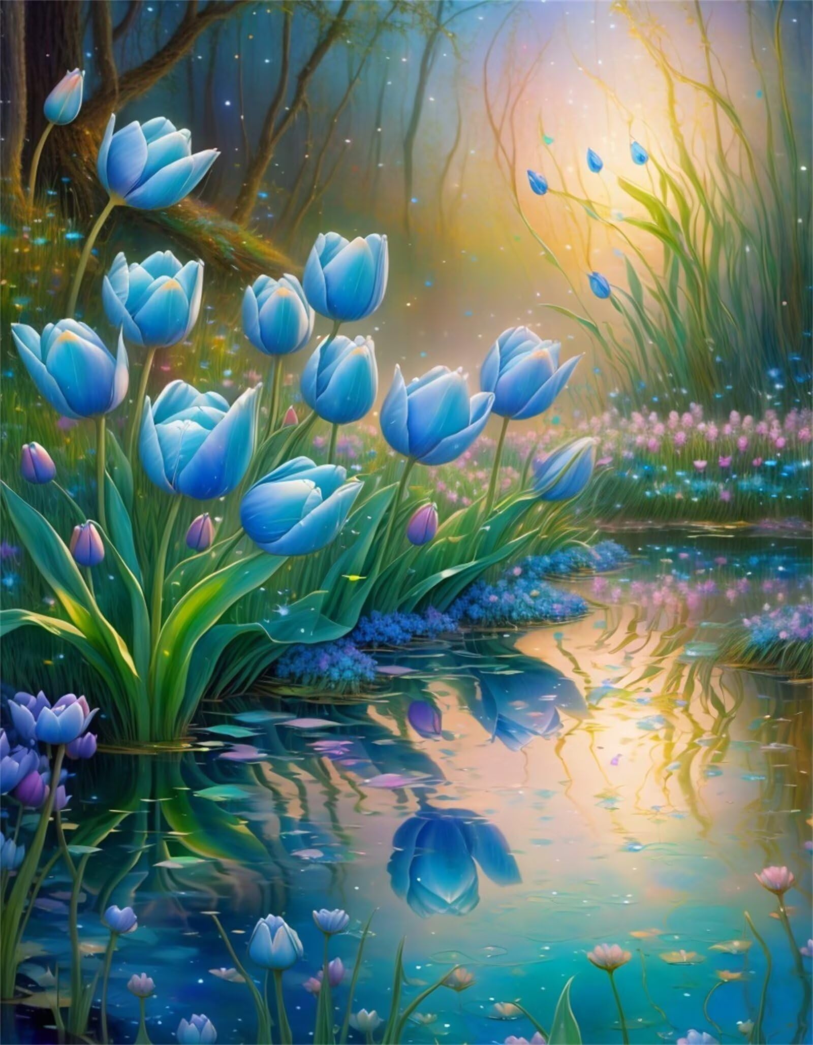 Puzzle dla dorosłych, 1500 sztuk, wymagające łamigłówki, gry logiczne dla całej rodziny, świąteczny prezent dla przyjaciół w pięknym opakowaniu (niebieskie kwiaty rzeki)