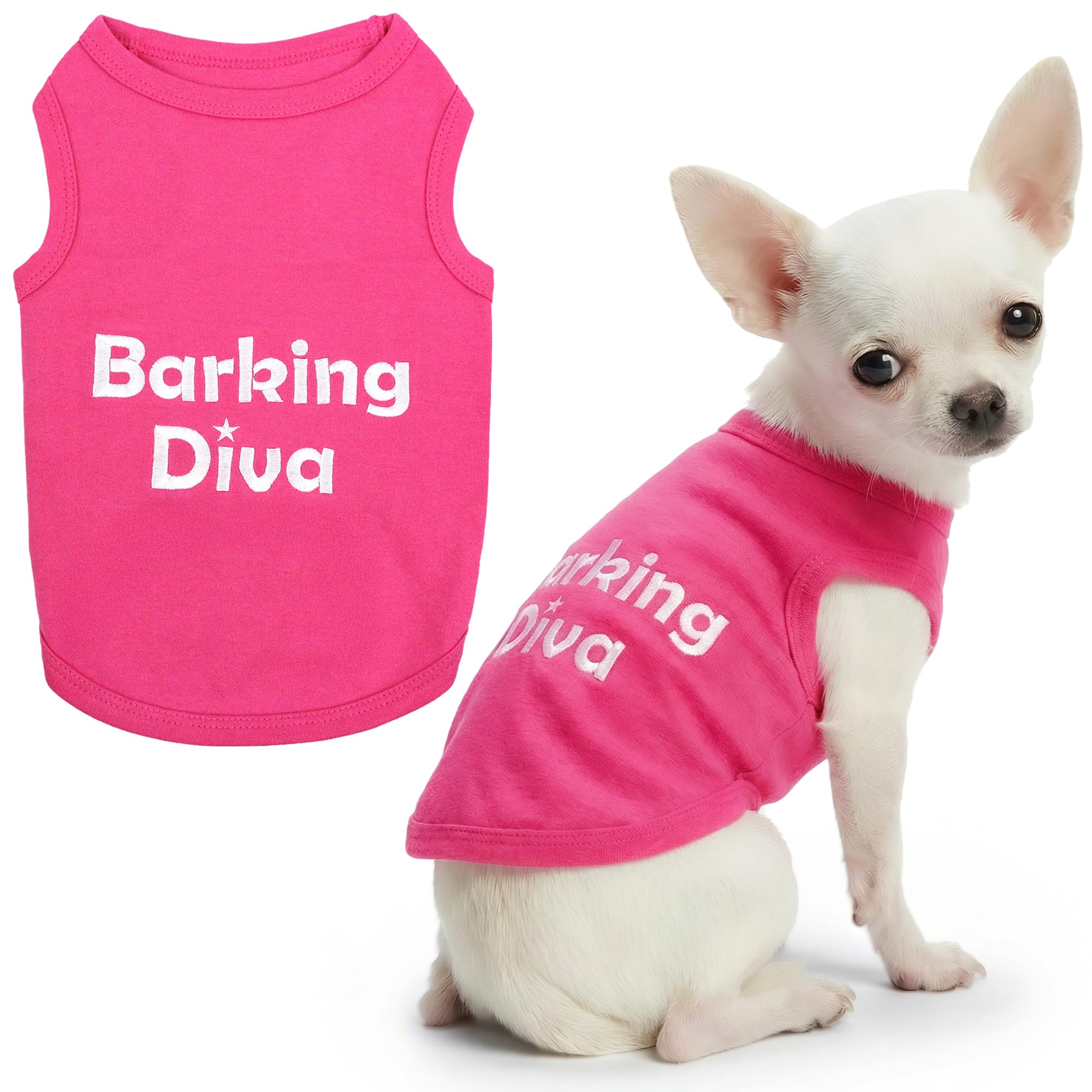 Parisian Pet Dog Shirt – 100% Cotton Barking Diva Shirts for Small Dogs – Pink Sleeveless Puppy Clothes – Lightweight and Breathable Pet Apparel –