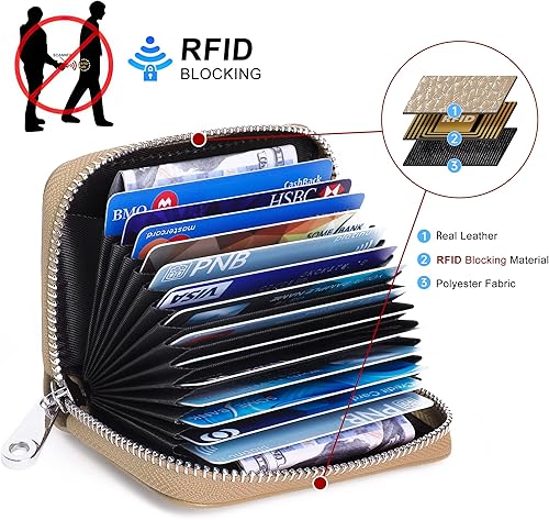 Vista 3 de GEEAD Tarjetero de cuero genuino RFID para mujeres y hombres con cremallera para tarjetas pequeñas carteras, Gris, Minimalista