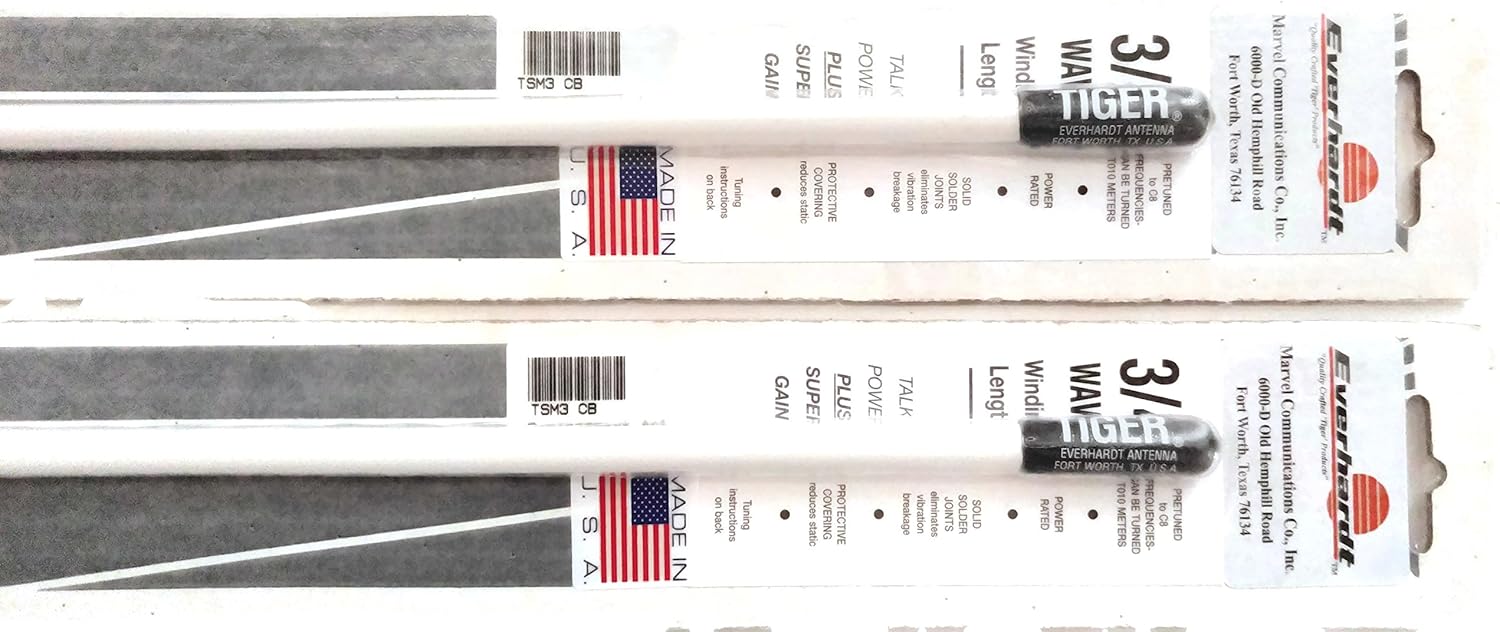 Lot of 2 Everhardt TSM3-W 3/4 Wave 3 ft Fiberglass â€œSuper Flexâ€ CB Radio Antenna - White