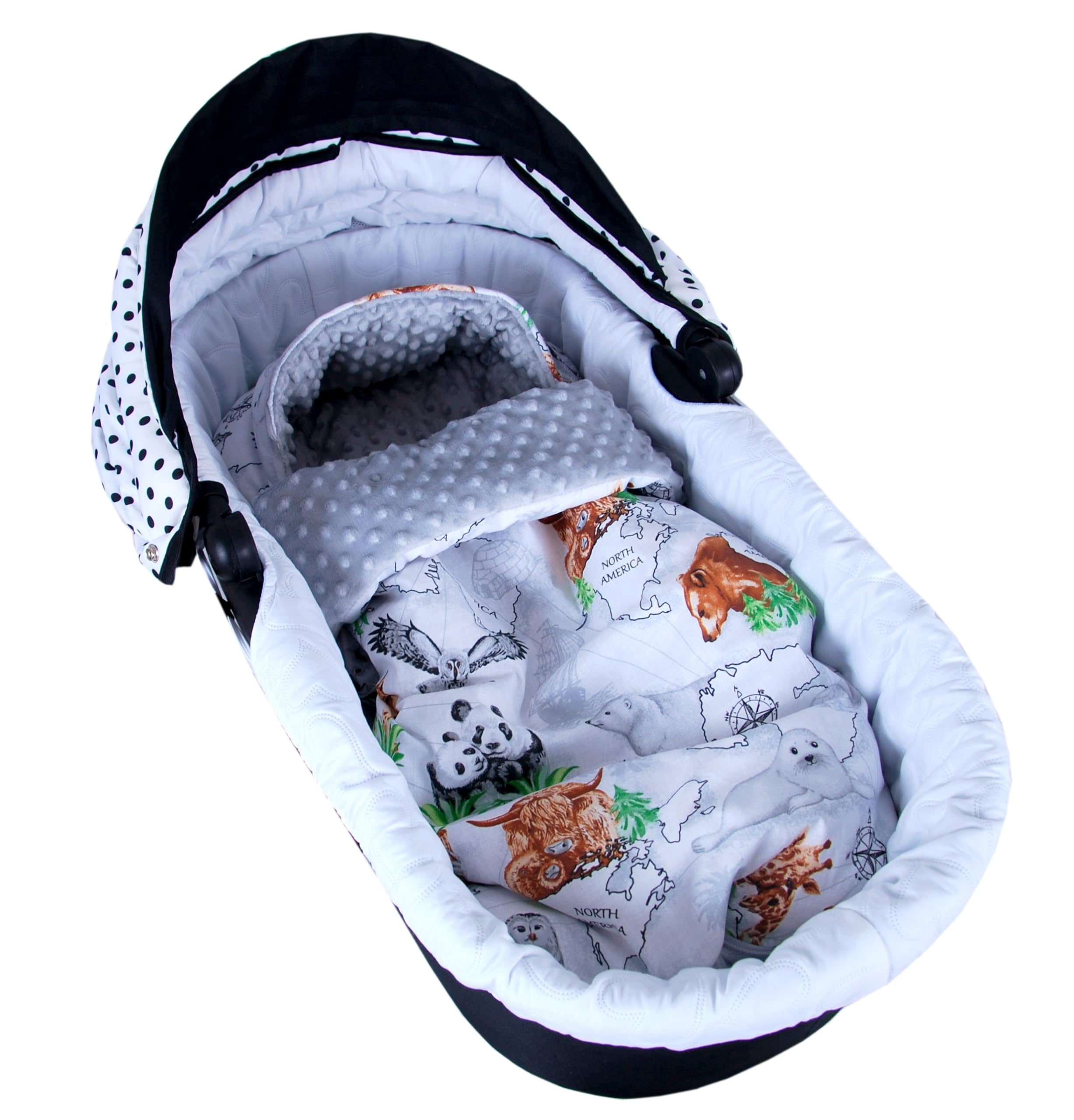 BabyLux FUßSACK 90cm Minky Babyschale Kinderwagen Buggy Jogger Herbst Sommer Frühling (26. Weltentdecker - Kontinente)