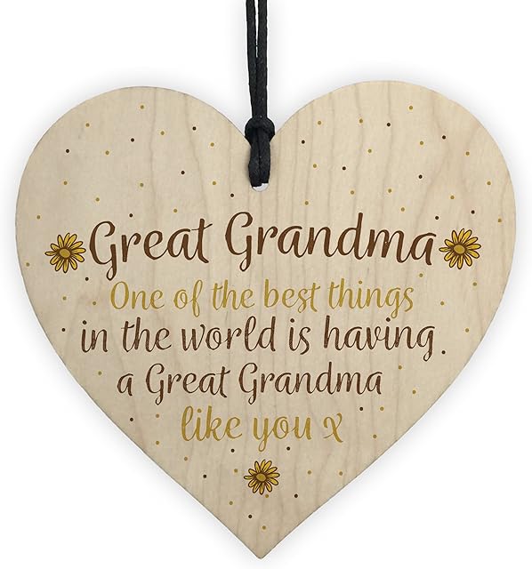 RED OCEAN Great Grandma Gift Hanging Wooden Heart Granparent Birthday Gift For Her Gifts For Women