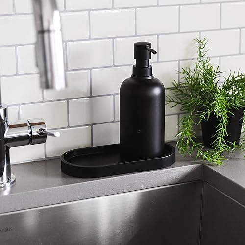 Miniatura 7 de Bandeja dispensadora de jabón redonda negra mate, bandeja organizadora de botellas de jabón y loción de 8 pulgadas para baños, cocinas, encimeras -