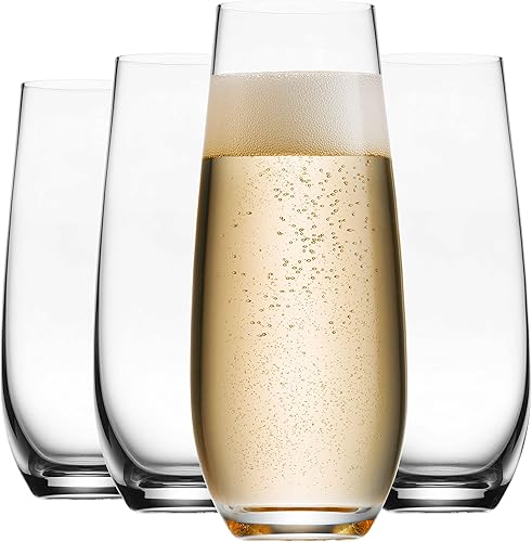 Godinger Copas de champán, copa de champán de fabricación europea, copas de champán sin tallo, juego de 4