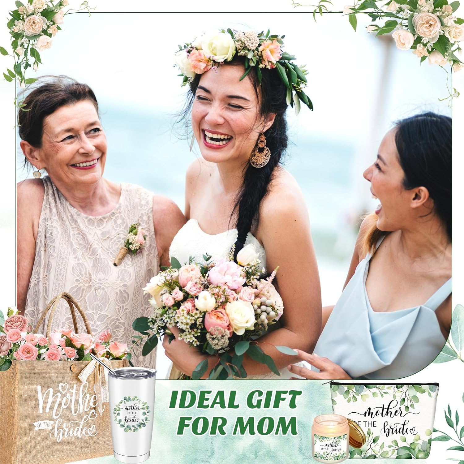 Hushee 2 Sets Mother of The Bride and Mother of The Groom Gifts Set Includes 20 oz Tumblers Canvas Tote Bags Cosmetic Bag Handkerchief Candle for Mom Bridal Shower Wedding Gifts - Image 6