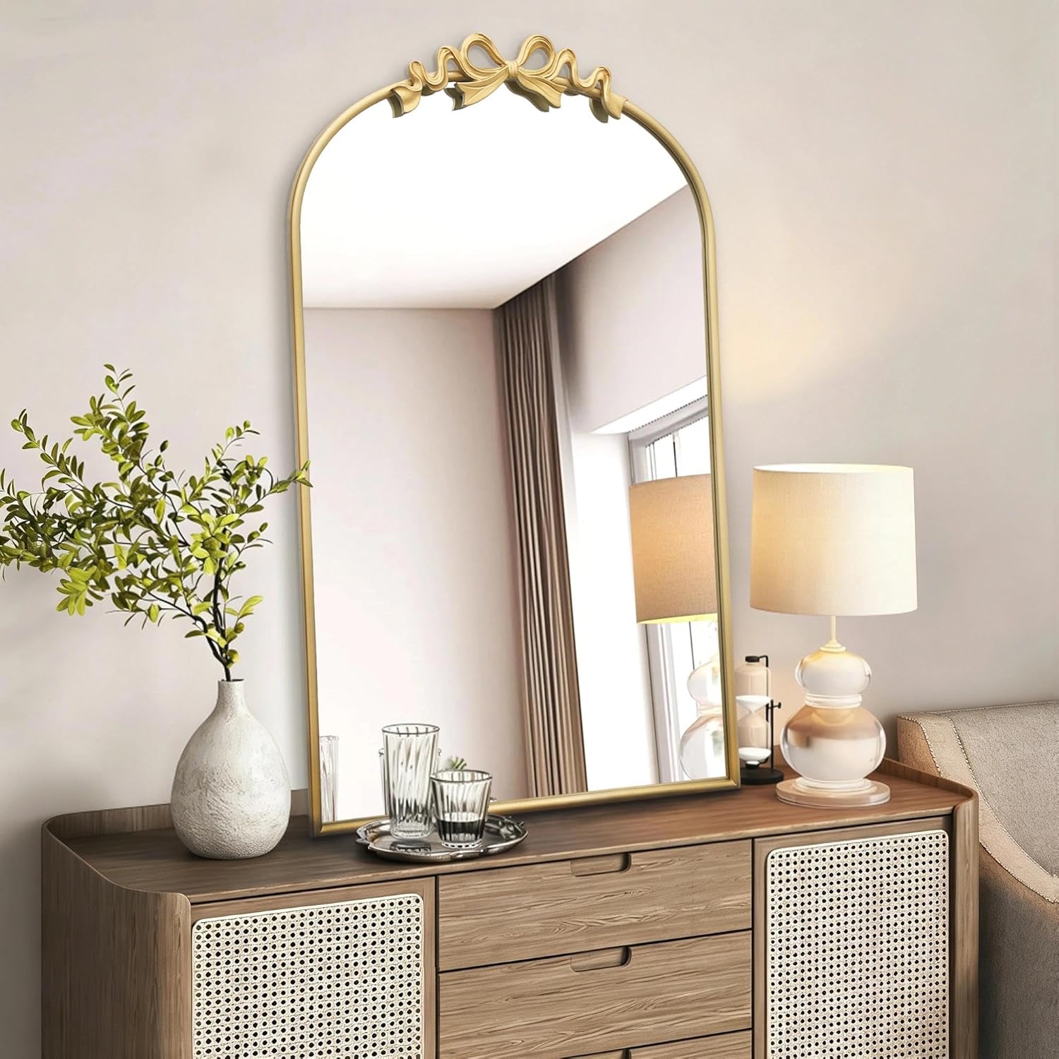 Besdomus Vintage Arched Gold Mirror: 24"x36" Large Gold Antique Bow Wall Mounted Mirror - Baroque Traditional Ornate for Entryway/Fireplace/Bathroom/Hallway - Wall Decor for Housewife