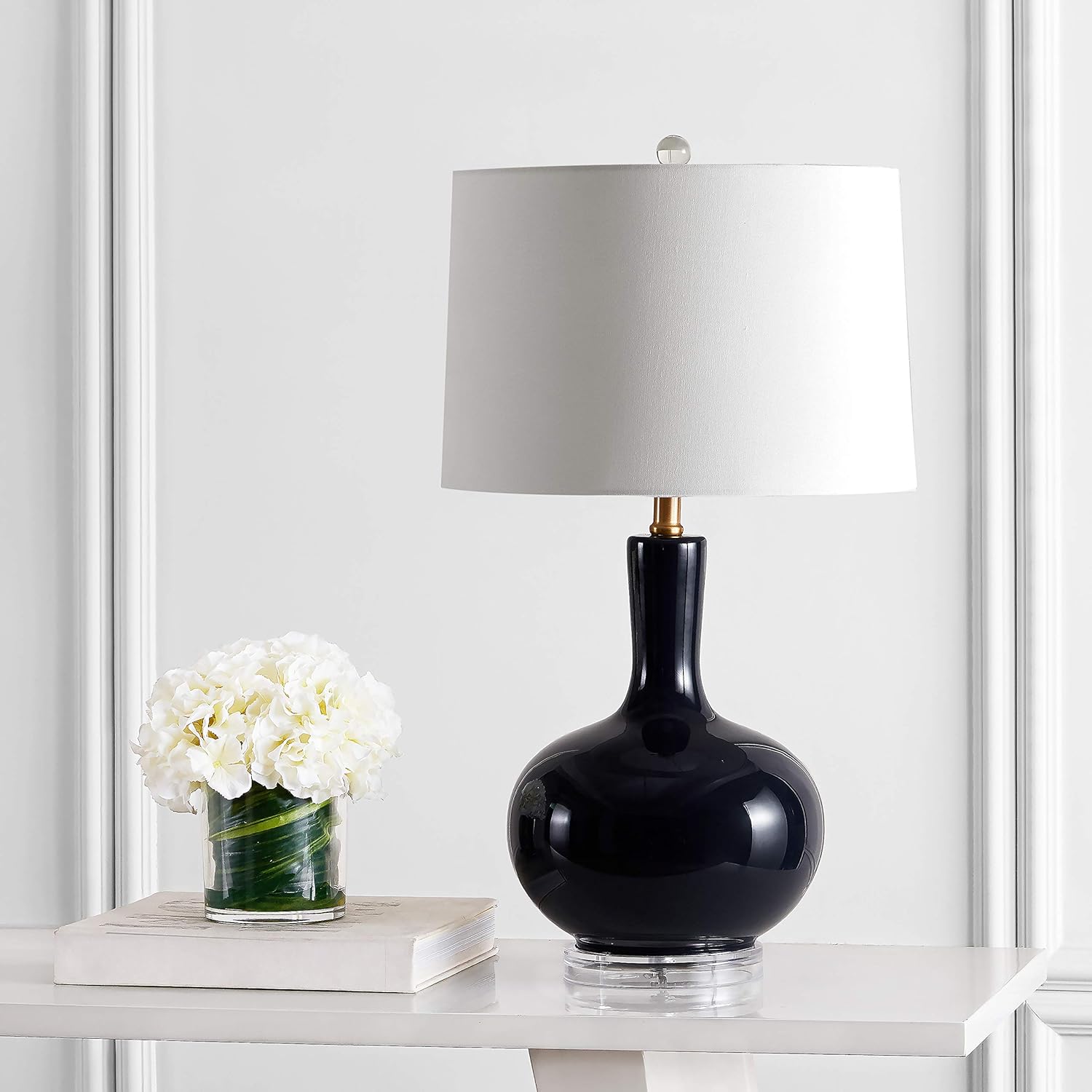 SAFAVIEH Lighting Collection Nilla Modern Contemporary Navy / Clear 27-inch Bedroom Living Room Home Office Desk Nightstand Table Lamp Set of 2 (LED Bulbs Included)