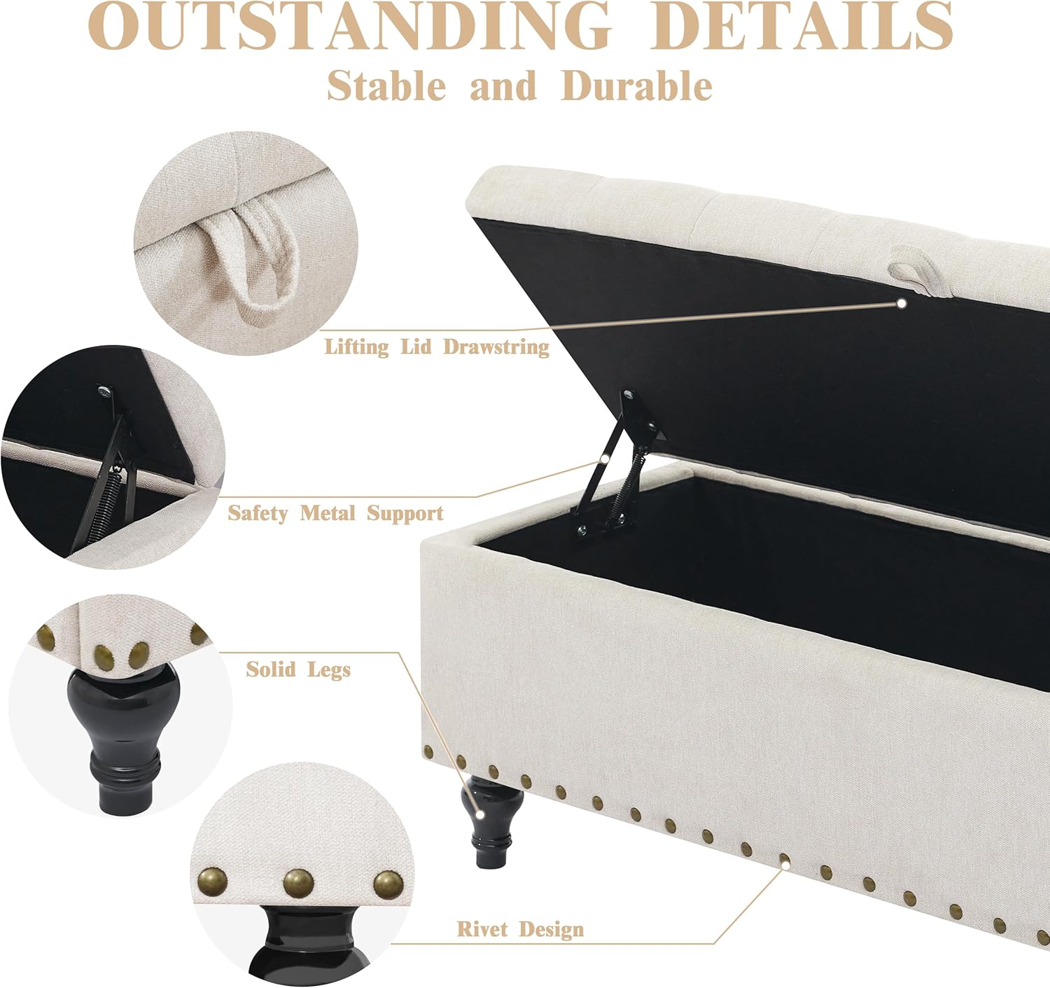 linen storage bench interior storage compartment open