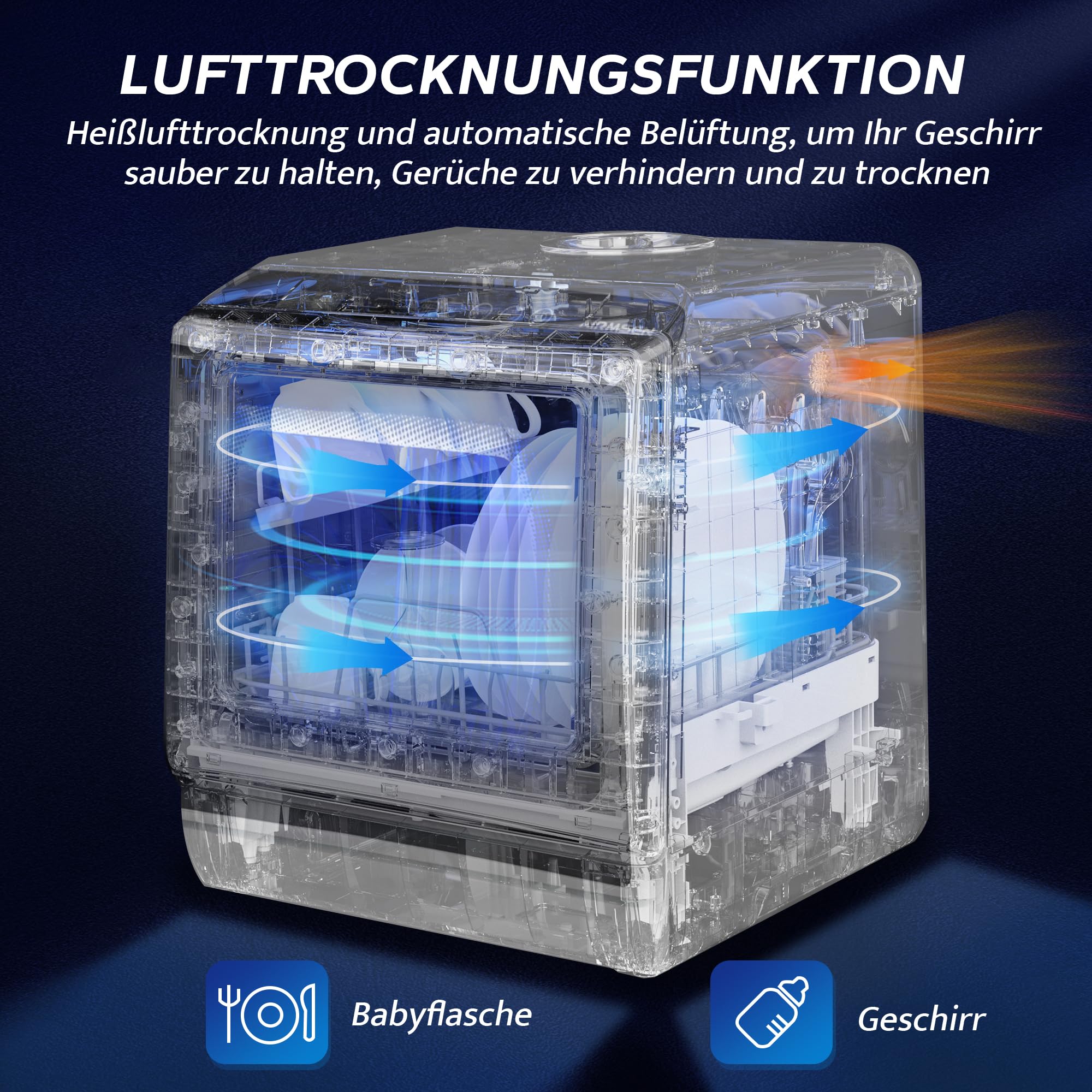 AIRMSEN Tischgeschirrspüler Mini Geschirrspüler 5+1 Programme 5L Wassertank 2 Wege Wasserversorgung Touch Control LED-Display Weiß Schwarz