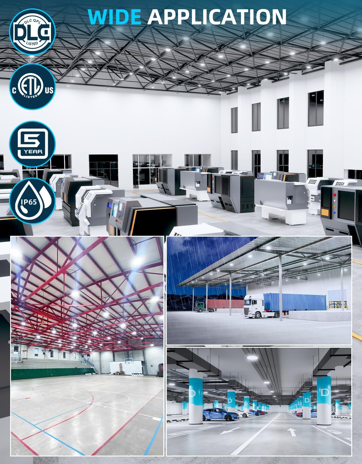 ADUB 240W UFO LED High Bay Light 36000LM 5000K Daylight 0-10V Dimmable AC100-277V IP65 Waterproof with US Plug — view 8