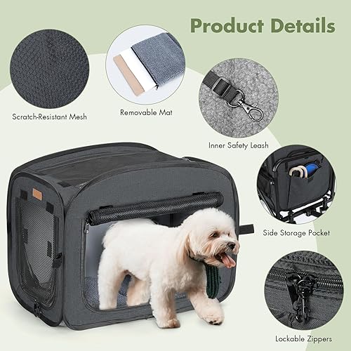 Vista 11 de Lekereise Transportador de mascotas extra grande con ruedas – Transportador plegable de lados suaves para 2 gatos pequeños o perros medianos
