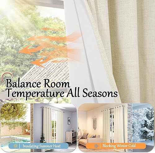 Miniatura 52 de Cortinas opacas de lino de 40 pulgadas de largo para ventana corta de cafetería, cortinas de arpillera con aislamiento térmico, bloqueo de luz