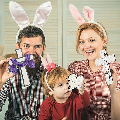 Miniatura 6 de Suzile 3 piezas de decoraciones de Pascua con texto en inglés "He is Risen", decoración de mesa, centros de mesa religiosos con texto en inglés "He