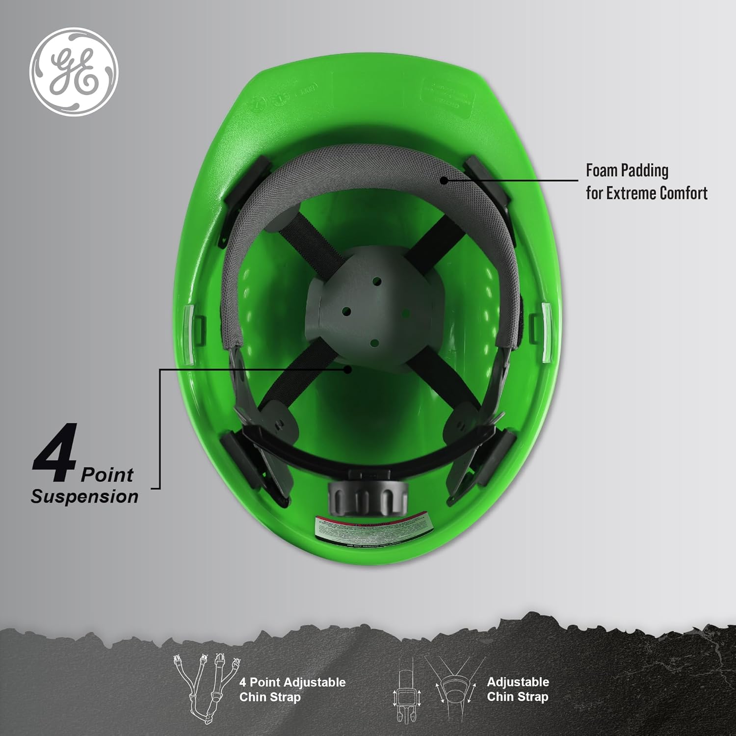 GE Cap Style Hard Hat, 4-Point Ratchet Suspension, Earmuff Slots, High Impact Resistant, Sweat-Wicking Sweatband, Meets ANSI Z89.1-2014, Comfortable and Durable - Green, Class C (Vented)