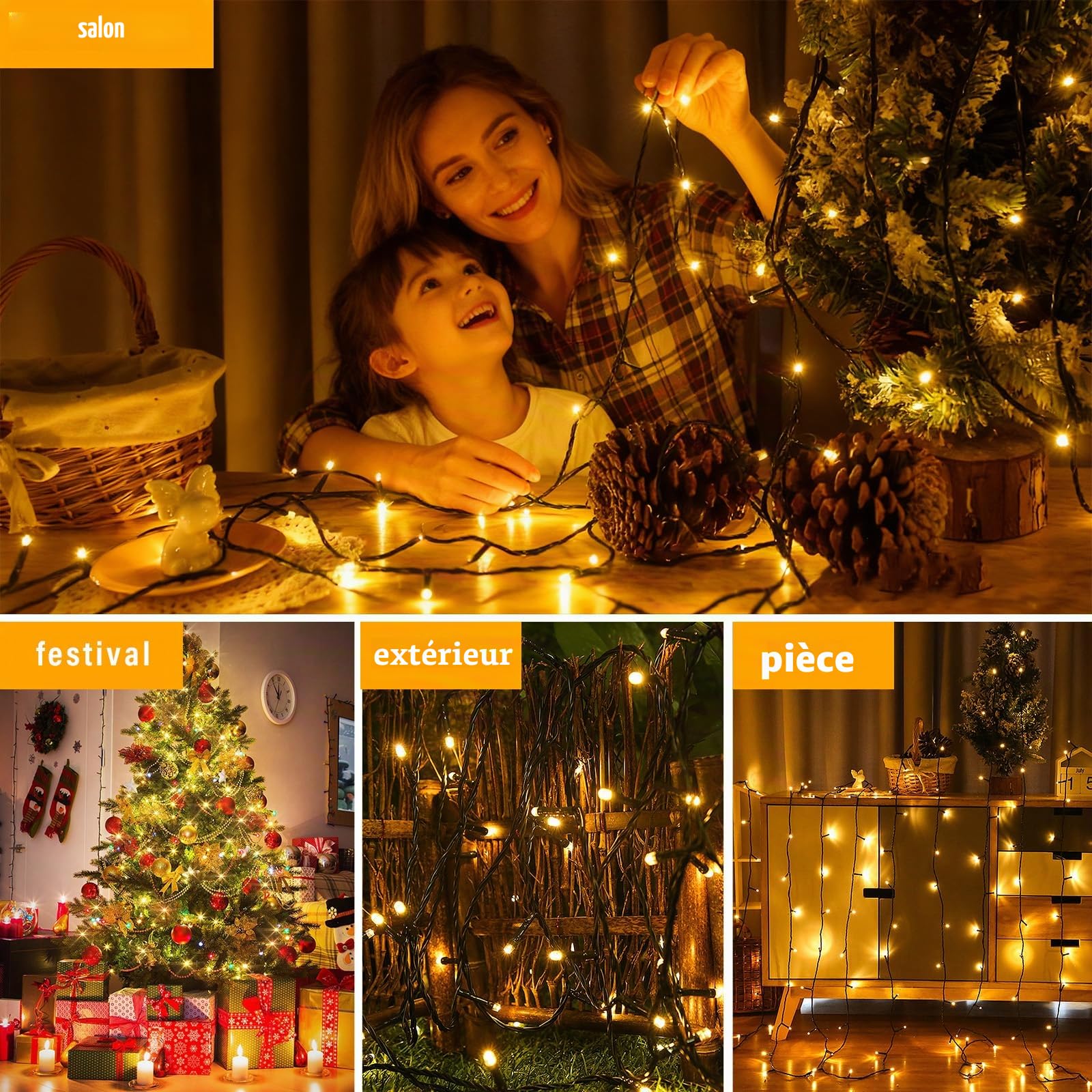 Guirlande Lumineuse 100m 1000 LED Lumière Etoilée, 8 Mode Blanc Chaud, IP44 Imperméable, Guirlande Lumineuse Led Interieur et extérieur Decoration pour Noël Mariage Fête